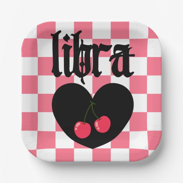 Libra Gothic Aesthetic Chequered Cherry Art Paper Plate (Front)