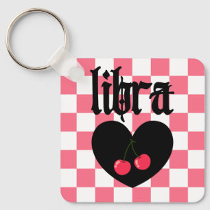 Libra Gothic Aesthetic Chequered Cherry Design Keychain