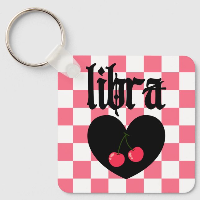 Libra Gothic Aesthetic Chequered Cherry Design Keychain (Front)