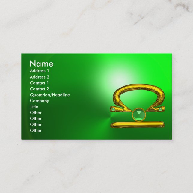 LIBRA  ,Green Emerald and Gold Business Card (Front)