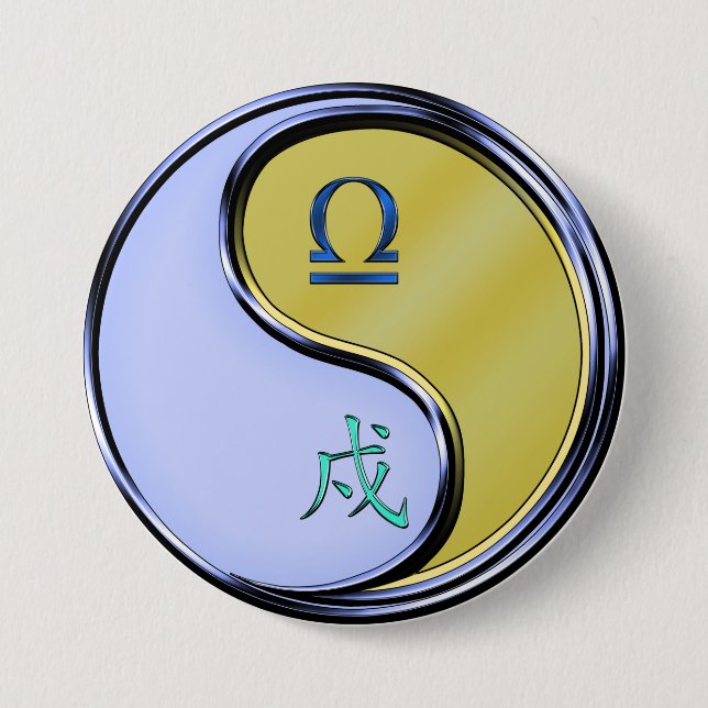 Libra & Metal Dog 3 Inch Round Button (Front)