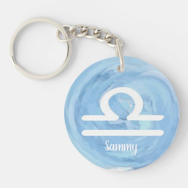 Libra Personalized Watercolor Zodiac Sign Keychain (Front)