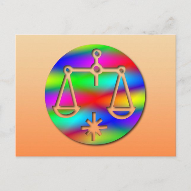 Libra Rainbow Scales Zodiac Star Sign Postcard (Front)