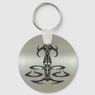 Libra Scales Silhouette on Metallic Effect Keychain