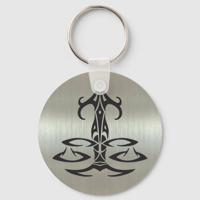 Libra Scales Silhouette on Metallic Effect Keychain (Front)