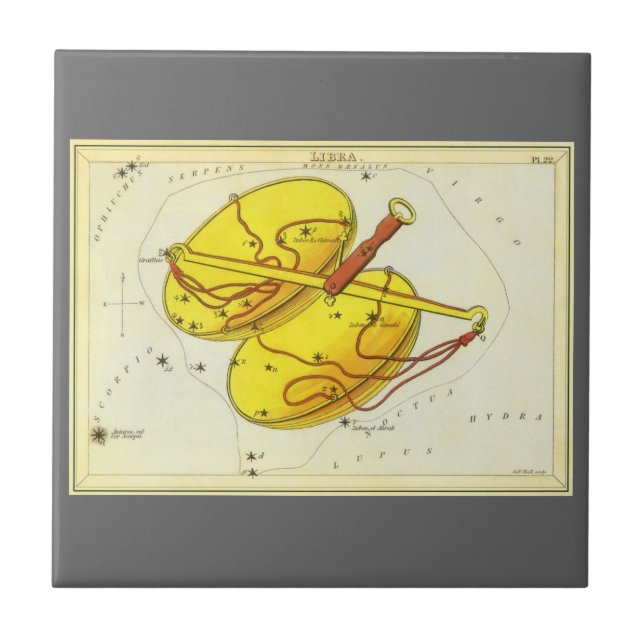 Libra Scales Vintage Constellation Urania's Mirror Tile (Front)