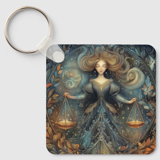 Libra Scales Zodiac Astrology Mystical Birthday Keychain (Front)