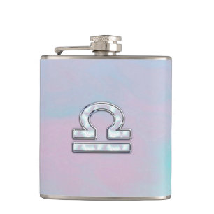 Libra Sign Mother of Pearl Style Hip Flask