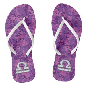 Libra Sign on Fuchsia Digital Camo Flip Flops