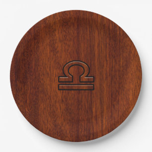 Libra Sign on Mahogany Style Decor Paper Plate