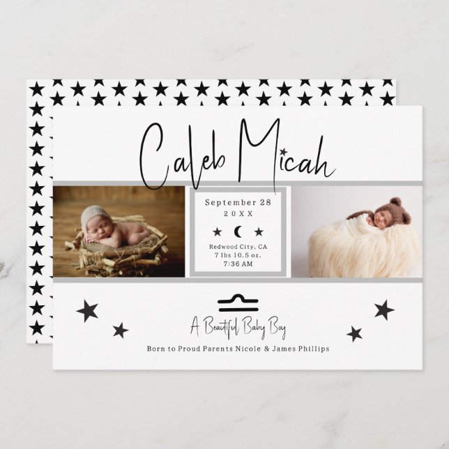 Libra Stars Photo Baby Faire-part de naissance (Devant / Derrière)