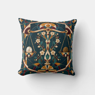 Libra Teal Burgundy Geometric Mosaic Throw Pillow