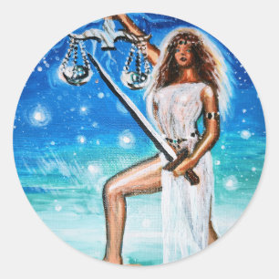 Libra, the goddess of justice classic round sticker