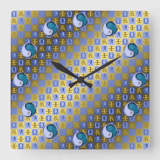 Libra & Water Dragon Square Wall Clock (Front)