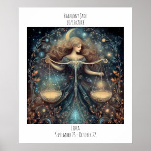 Libra Zodiac Astrology Name & Birthday Poster