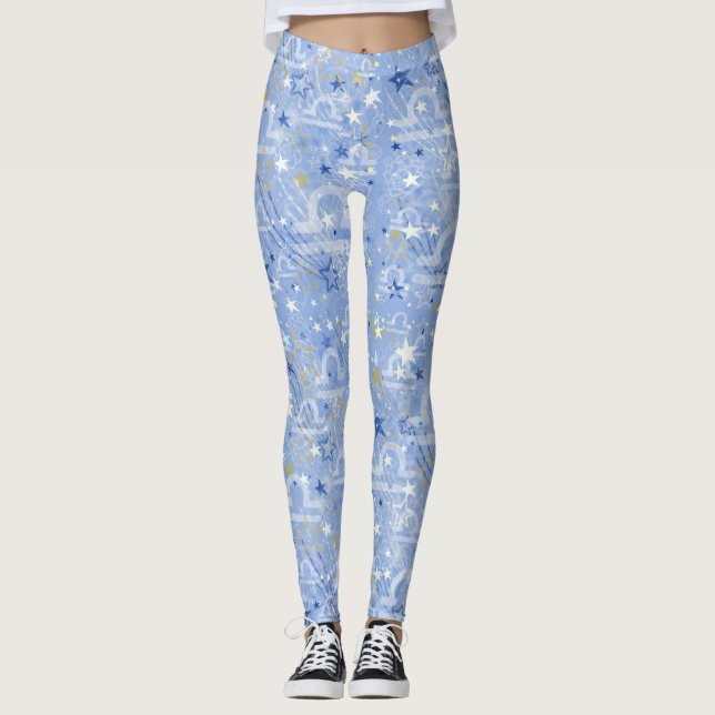 Libra zodiac astrology sign pretty pattern leggings (Front)