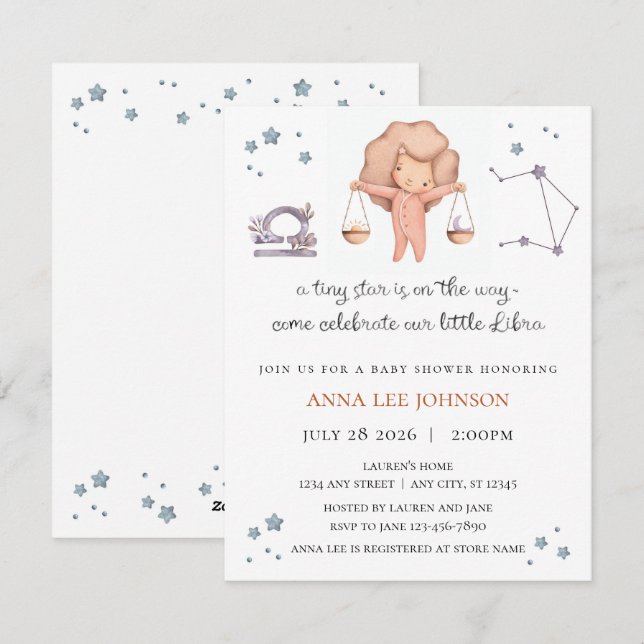 Libra Zodiac Baby Shower Invitation (Front/Back)