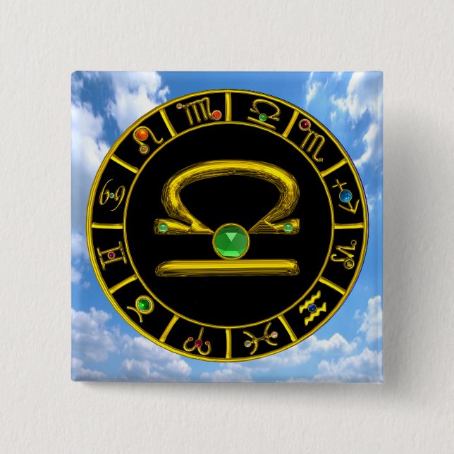 LIBRA / ZODIAC BIRTHDAY SIGNS 2 INCH SQUARE BUTTON (Front)