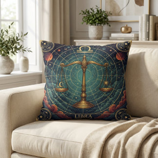 Libra Zodiac Celestial Throw Pillow