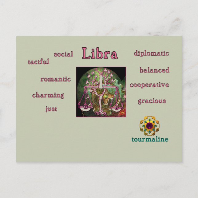 Libra zodiac characteristics postcard (Front)