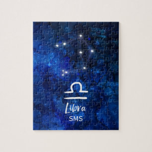 Libra Zodiac Constellation Blue Galaxy Monogram Jigsaw Puzzle