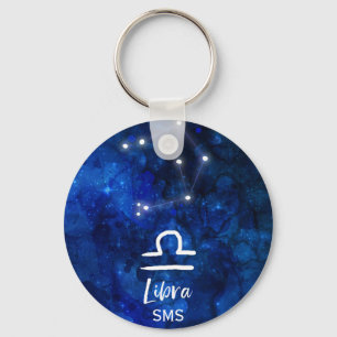 Libra Zodiac Constellation Blue Galaxy Monogram Keychain