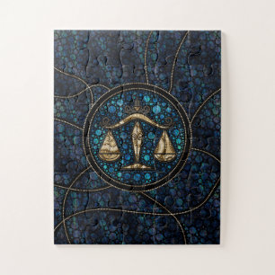 Libra Zodiac Dot Art Style Abalone Gold Jigsaw Puzzle
