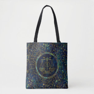 Libra Zodiac Gold Abalone on Constellation Tote Bag