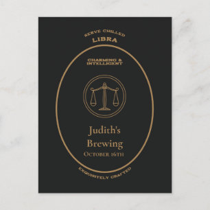 Libra Zodiac Gold Apothecary Label Personalized  Postcard
