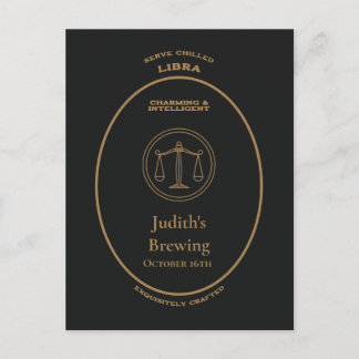 Libra Zodiac Gold Apothecary Label Personalized  Postcard