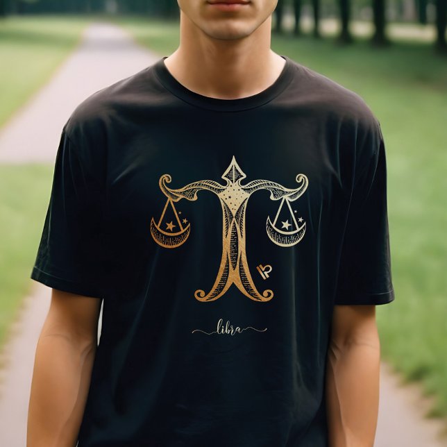 Libra Zodiac Gold Monochrome Graphic T-Shirt (Libra Zodiac Gold Monochrome Graphic T-Shirt)