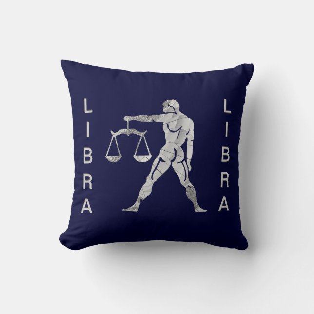 Libra Zodiac Navy Blue American Mojo Pillow (Front)