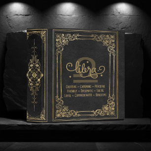 Libra Zodiac   Ornamental Black and Gold Album Binder