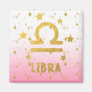 Libra Zodiac Pink and Gold Magnet