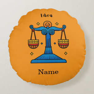 Libra Zodiac Retro Pop Art - Personalized Gift Round Pillow