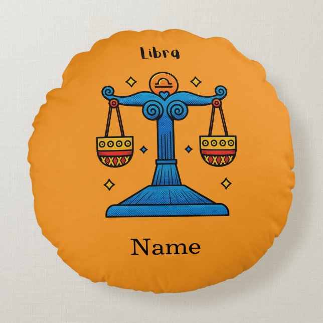 Libra Zodiac Retro Pop Art - Personalized Gift Round Pillow (Front)