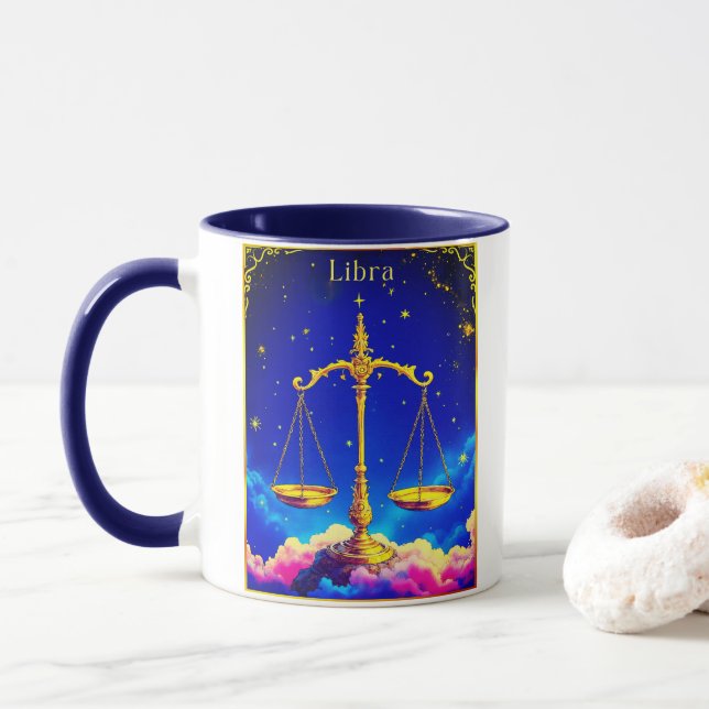 Libra Zodiac Scales in a Star-Filled Sky Mug (With Donut)