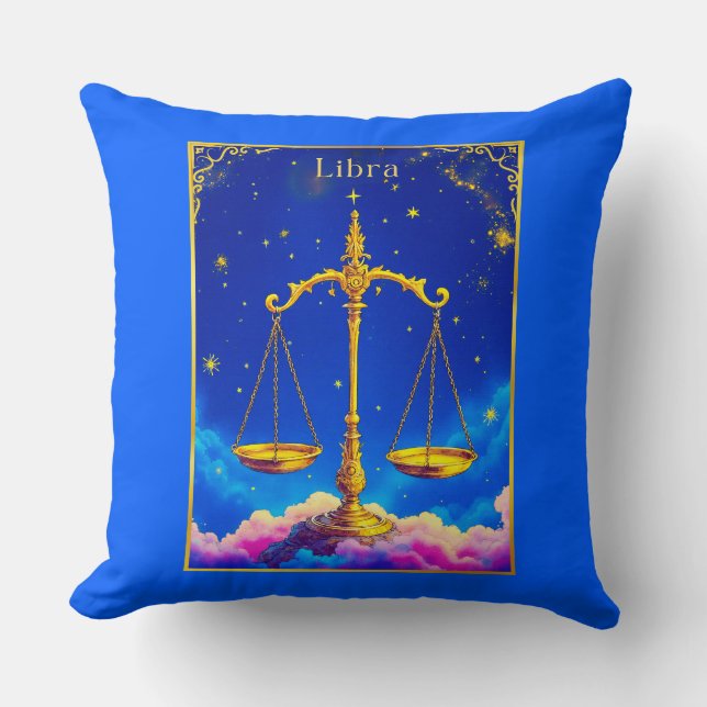 Libra Zodiac Scales in a Star-Filled Sky Throw Pillow (Front)