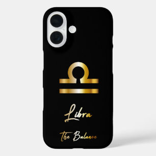 Libra Zodiac Sign, Black & Gold  iPhone 16 Case