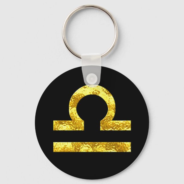 Libra Zodiac Sign Black Gold Symbol Keychain (Front)