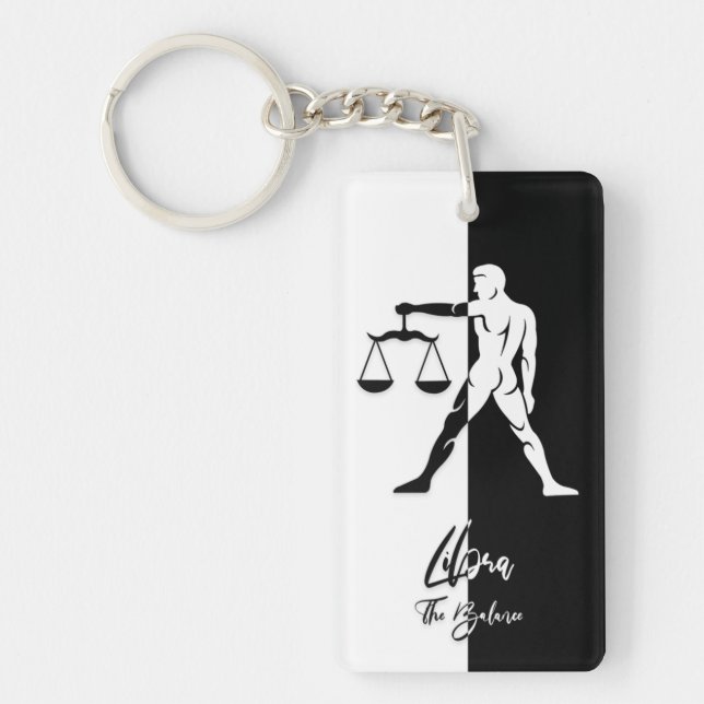 Libra Zodiac Sign, Black & White Keychain (Front)