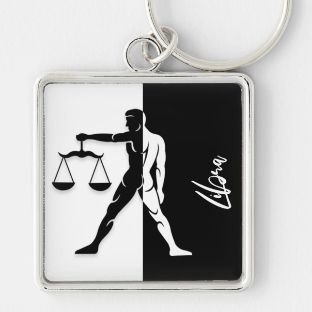 Libra Zodiac Sign, Black & White Keychain (Front)