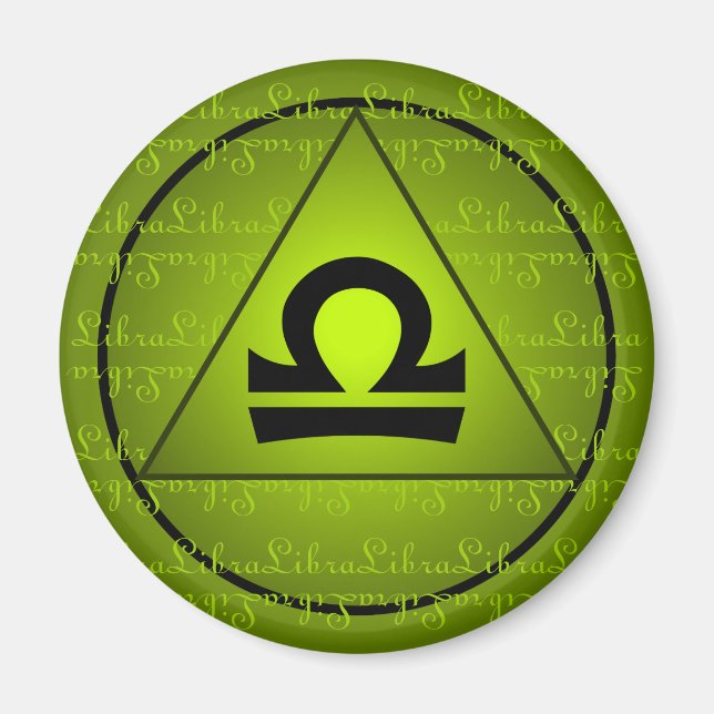 Libra Zodiac Sign Green Triangle Curly Script Magnet (Front)