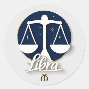 Libra Zodiac Sign Icon with Balanced Scales Classic Round Sticker