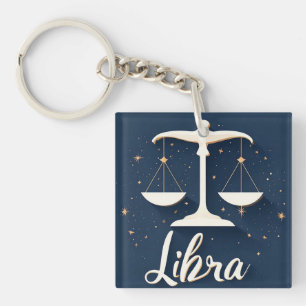 Libra Zodiac Sign Icon with Balanced Scales Keychain