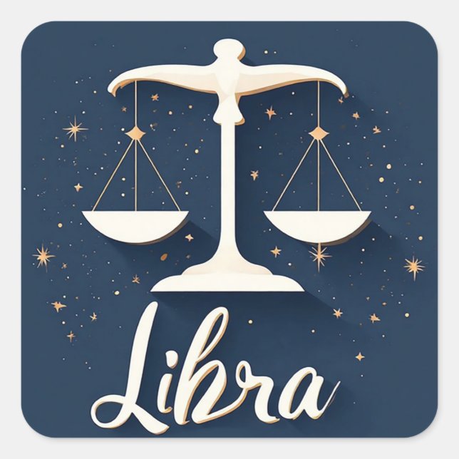 Libra Zodiac Sign Icon with Balanced Scales Square Sticker (Front)