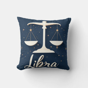 Libra Zodiac Sign Icon with Balanced Scales Throw Pillow
