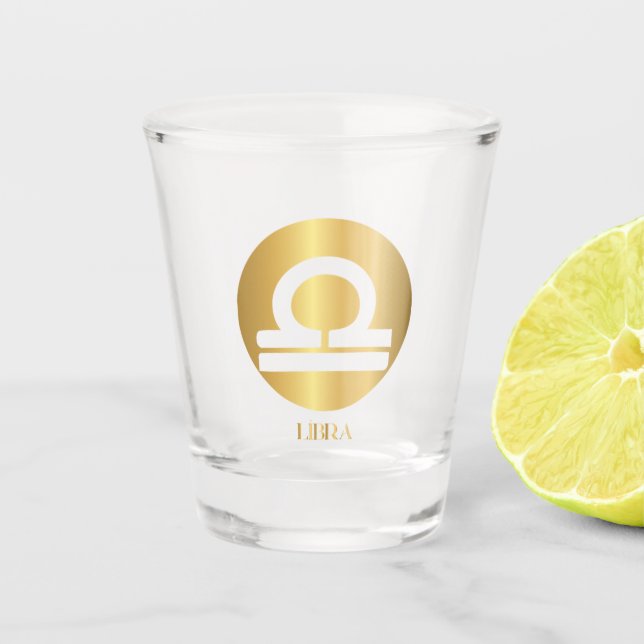 Libra Zodiac Sign in Gold Circle Shot Glass (Front)