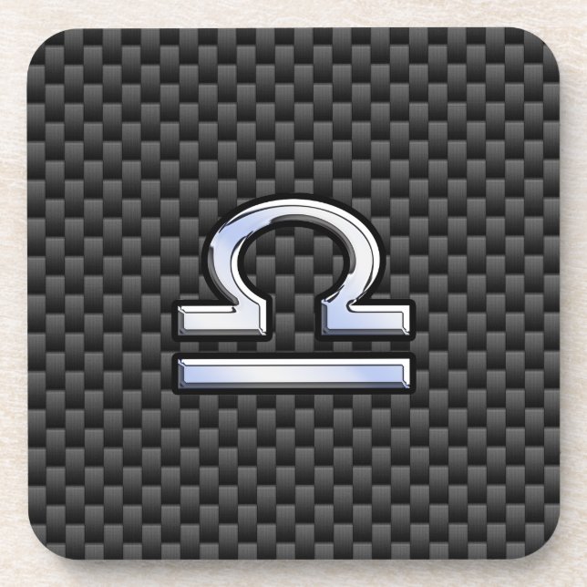 Libra Zodiac Sign on Black Carbon Fibre Print Coaster (Front)