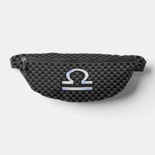 Libra Zodiac Sign on Black Carbon Fibre Print Fanny Pack